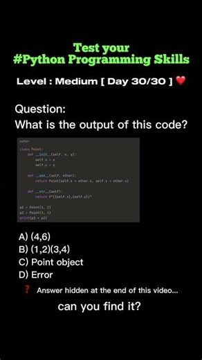 Day 30 Think you know Python programming? Test your knowledge with this MCQ! @5minutesprogramming