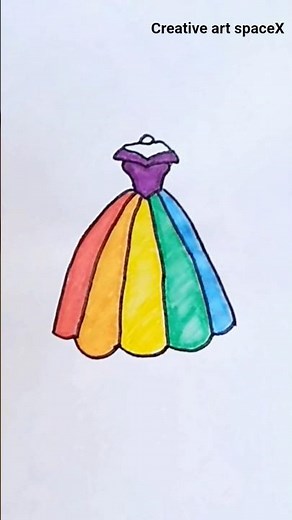 How To Draw a Cute Rainbow Girl Dress | Step by step drawing for kids