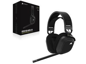 Corsair HS80 RGB WIRELESS Premium Gaming Headset with Spatial Audio - Carbon | Wireless Headsets & Headphones