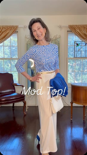 PositivelyCathy | Even in a mod pattern, blue and white is classic, especially with a little gold! It’s one of my favorite color combinations, if the truth... | Instagram