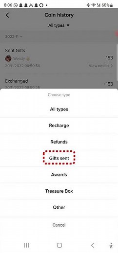 TikTok Gifts Sent to other Creators. Where to find what you have sent