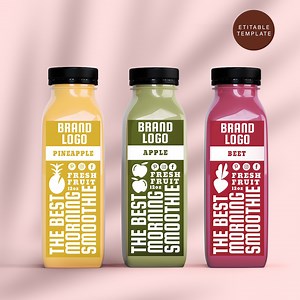 Editable Juice Bottle Label Template, Printable Clear Juice Labels, Custom Clod Press Label Design, 8oz 12oz 16oz Smoothie Bottle Labels - Etsy