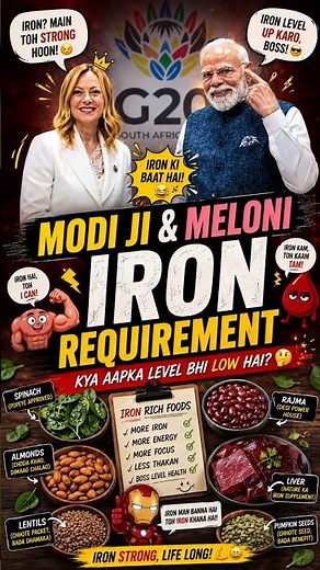 Modi Ji 🇮🇳 & Meloni 🇮🇹 Iron Requirement 😄 | RDA of Iron (Fe) for Adults | Nutrition Facts #Shorts