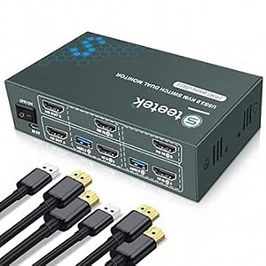 USB 3.0 KVM Switch Dual Monitor 2 Port Box, 4K@60Hz (YUV 4:4:4), HDMI USB 3.0 KVM Extended/Mirror Display, PC Dual Monitors Keyboard Mouse Switcher.Button Switch with 2 USB and 4 HDMI Cables