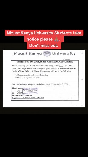 Dear MKU main campus students please take note of the following notice. #mountkenyauniversity #mku #mkumaincampus #foryou #fyp #kenyantiktok🇰🇪 #university