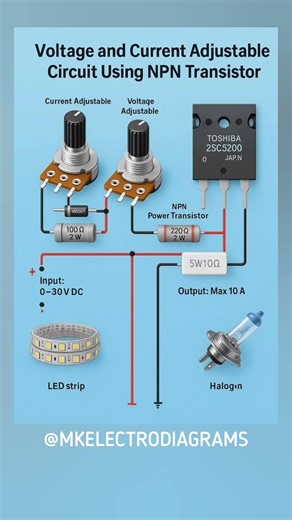 Using NPN Transistor Adjustable Voltage and Current Circuit #education #diagram #electrical
