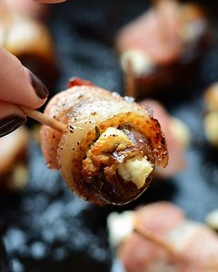 26K views · 95 reactions | These bacon wrapped dates with goat cheese are an easy appetizer everyone will enjoy! 3 ingredients, and made in under an hour. Recipe: https://fitfoodiefinds.com/bacon-wrapped-dates-stuffed-with-goat-cheese/ | Fit Foodie Finds | Facebook