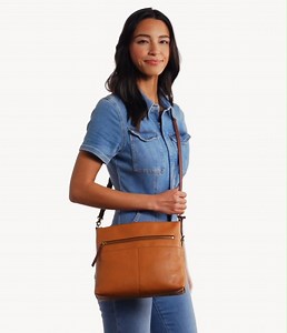 Watch Fossil Women's Fiona Large Crossbody Handbag, Camel on Amazon Live
