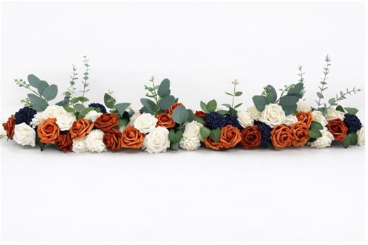 Handmade Floral Table Runner – Wedding Table Garland, Rustic Table Decor -terracotta & Navy - Etsy