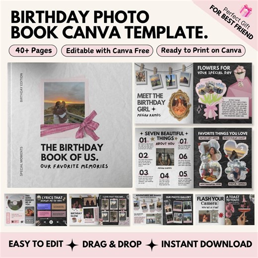 Birthday Photo Book Template | Personalized Best Friend Birthday Keepsake | Bestie Gift for Her | Besti-birthday | Custom-gift-for BFF - Etsy
