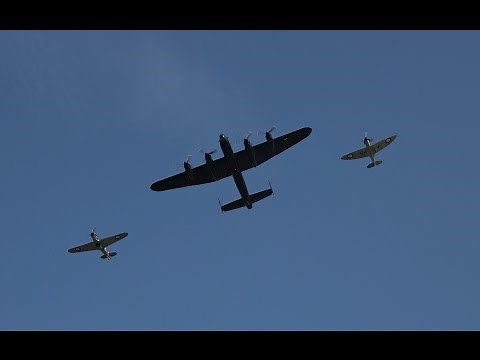 BBMF Lancaster, Spitfire & Hurricane flypast at RAF Northolt
