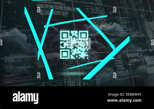 Animation of neon green qr code scanner over data processing and dark clouds on black background. Computer interface and business technology concept Stock Video Footage - Alamy