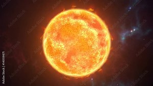 Animated sun the burning planet in cosmic scene. 3D rendering 4K