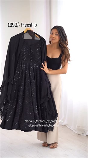 Glorious_threads_by_divya (GTD) on Instagram: "- Price: ₹1699/- Freeship 😊 *Premium Anarkali Suit* - Heavy fox georgette with Lucknowi sequence & thread work - 4m flare, padded, zipper attached - Micro cotton inner, canvas patta - 2.2m ruffle dupatta - Sizes: XS-2XL (34”-44”) - Weight: 1.1kg Fully stitched, ready to wear 😊"