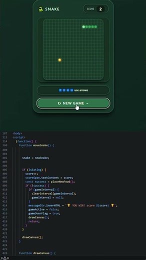 Snake 🐍⚕️ Game using HTML CSS3 and JavaScript #htmlcssjavascripttutorial #minigames #coding
