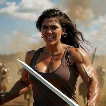 Strong Mascular Woman in battlefield | Woman Running Fast to conquer