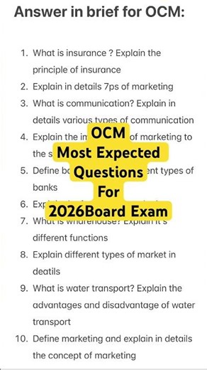 Most ImpotQuestion For Board Exam 2026 OCM