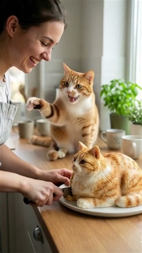 She Didn't Expect Her Cat to React Like THIS 😱 #shorts #cat #cakefail