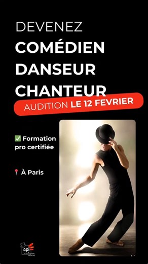J-1 avant la TOUTE DERNIÈRE AUDITION pour entrer en cours d'année 2025-2026 📩 Remplissez le formulaire en bio insta pour qu’on vous rappelle. Inscrivez-vous et lancez votre carrière artistique ✨️ 🎭 Devenez l’artiste que vous rêvez d’être. API vous forme et vous accompagne. 📅 Audition le jeudi 12 février (À Paris ou en visio) 🕺Une formation professionnelle exigeante et à taille humaine, encadrée par des pros en activité. 🎤 Chant • 💃 Danse • 🎭 Théâtre 🕒 Cursus en journée, en soirée ou à la