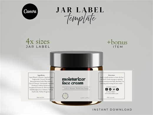 Jar Cosmetic Label Template | Editable Skincare Label for Jars | Canva Template | Printable Beauty Product Labels | DIY Packaging Design - Etsy