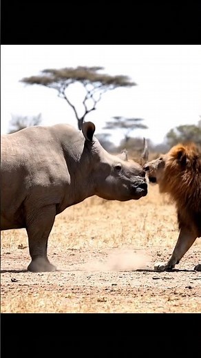 Rhino vs Lion || The King Meets an Unstoppable Giant #nature #wildlife