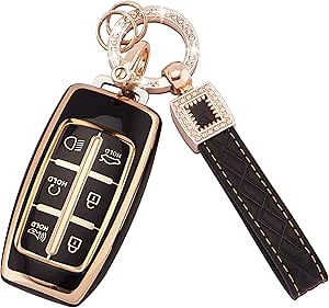 EKALA Genesis Key Fob Cover - Leather Keychain, TPU Protector for 2022 GV70 G70 & GV80 6-Button Smart Key