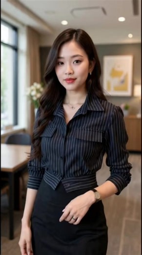 Stylish Plus Size Korean Stripe Blouse for Elegant Women