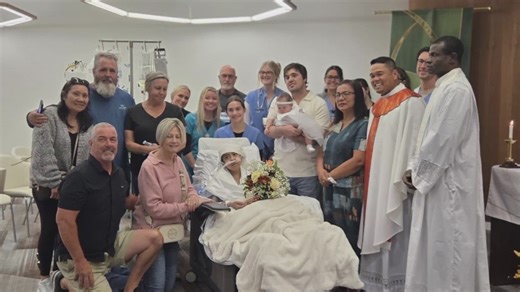 4.9K views · 60 reactions | A woman battling advanced colon cancer fulfilled two of her biggest wishes — a wedding and her baby’s baptism — right from her hospital bed at Mayo Clinic. | First Coast News | Facebook