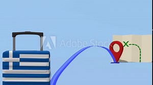 Animation Airline with location marker and suitcase. Travel to - Greece Stock Video
