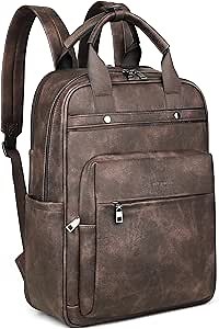 MASINTOR Leather Laptop Backpack for Women, Stylish Computer Backpack College Business Work Shoulder Bags Work and Travel Retro Coffee