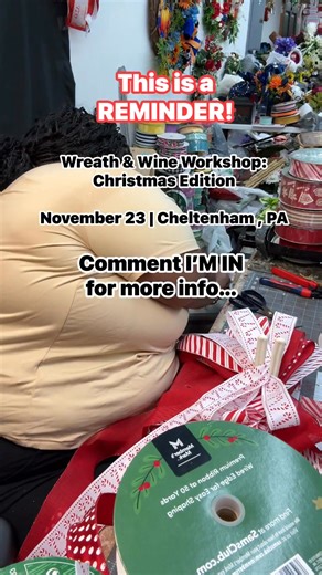Get creative and make your own Christmas Wreath! DIY with Dr. Diva at the Wreath & Wine Workshop on 11/23. I would love to have you! #wreath #christmaswreath #christmasdecor #MakeAndTake #diyhomedecor #diywreath #diydecorating #diyworkshop #PhiladelphiaPA #chestnuthillpa #montcopa #cheltenhambusiness | Diva Design Studio
