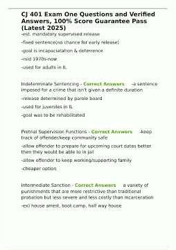 CJ 401 Exam One Questions and Verified Answers 100 Score Guarantee Pass Latest 2025