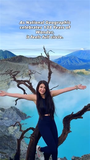 Sanya Batra | Travel & Lifestyle on Instagram: "As National Geographic celebrates 138 Years of Wonder, I realise something quietly beautiful. I’m living the life they once showed me on a TV screen. Standing at Mount Ijen’s crater lake in East Java, watching blue flames rise from the earth, breathing air that burns a little, I felt that familiar childhood feeling again: wonder. They taught me to beat my fear. To go where the roads fade. To choose curiosity over comfort. To chase the world instead
