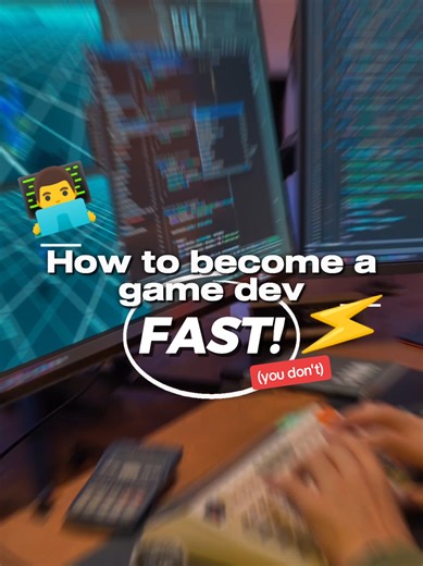 HOW TO BECOME A GAMEDEV FAST! ⚡😉 (You don't, read the caption 👇) “It takes time to master anything worth mastering.” - Malcolm Gladwell Making video games takes a lot of effort and practice. And that's why it takes roughly at least three years for most junior to be able to land their first internship. Game development takes time because it combines many skills at once (programming, problem solving, game design, art, audio etc). You’re not just learning tools, you’re learning how systems intera