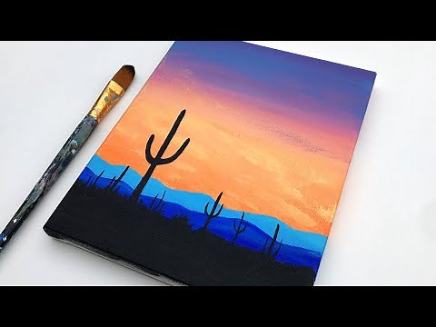 Acrylic Painting For Beginners | Cactus Simple Sunset | Easy Acrylic Painting Tutorial on Canvas