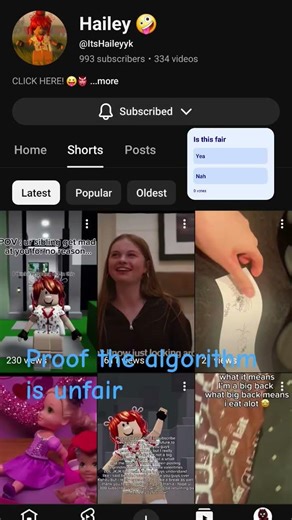 ‪@ItsHaileyyk‬ Algorithm is unfair and Im sorry