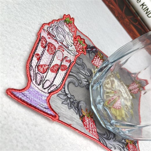 Strawberry Milkshake ITH Mug Rug Embroidery Design in the Hoop Dessert Coaster File Summer Drink Mug Rug Machine Embroidery Pattern - Etsy