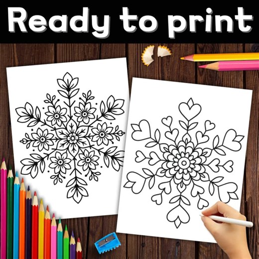 Mandala Snowflake Coloring Pages | 10 Unique Designs   Color Cover Winter Art