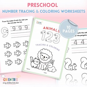 Preschool Numbers Tracing & Coloring Worksheets 1-9 | Counting Printables for Kids - Etsy