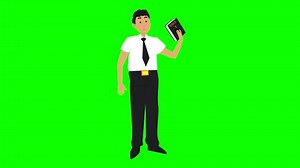 Animation of a pastor preaching with the Bible in his hand on a green background, religion, faith, evangelical church.