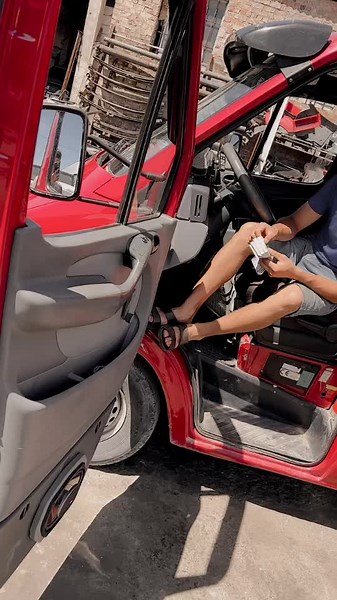Exploring the Interior of a Red Truck Cabin
