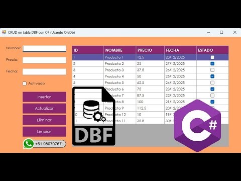 CRUD_CS_DBF_OLEDB, CRUD en tabla DBF con C# (Usando OleDb)