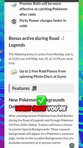 Free Raid Passes! Pokemon GO Road of Legends