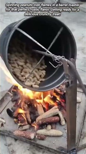 Homemade Barrel Roaster Making Fresh, Hot Peanuts