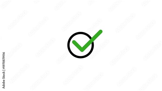 Check mark animation in circle with smooth pop effect minimal success confirmation icon for interface design task completion approval status symbol clean modern motion graphics