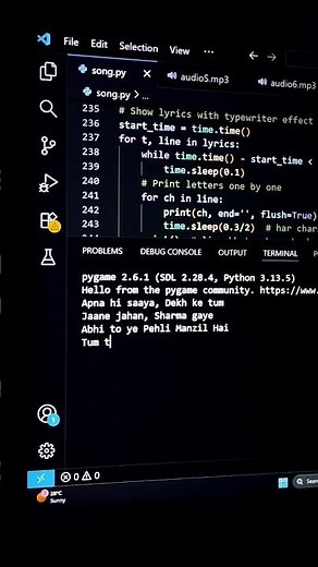 Python se bana diya music player 😱 | Charm Charm Ae Varsange 💔 | You’ll Feel This! #trending #coding