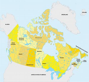 Detailed map of Canada with Rivera and Lakes