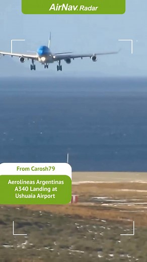 13K views · 55 reactions | Touchdown at the end of the world  This Aerolíneas Argentinas A340 shows off a flawless crab landing at Ushuaia Airport on August 5, 2015 — a textbook approach in strong crosswinds.  Try our app today: https://airnavradar.go.link/2l2m0 : Carosh79 | AirNav Radar | Facebook