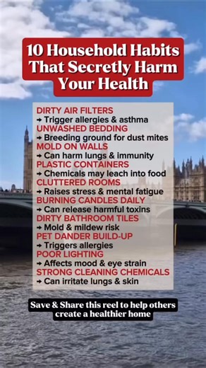 Is your home secretly harming your health? From dirty air filters to moldy bathroom tiles, some everyday household habits can trigger allergies, weaken immunity, and drain your energy. Discover 10 hidden home habits that affect your health and learn how to fix them for a cleaner, safer, and healthier living space. #healthyliving #UKWellness #usahealth #healthtips #fbreelsfypシ゚viralシ #highlights2025 | Time Facts