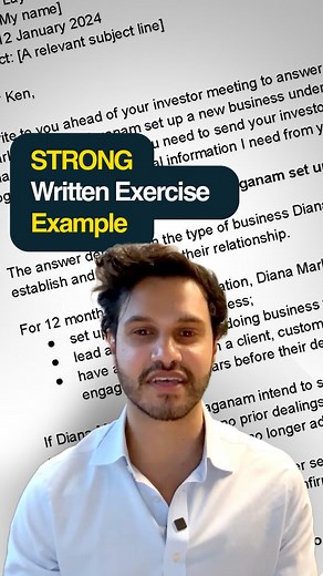 Most people overwrite their written exercises. The strongest answers are short, structured, and clear. See full model answers and breakdowns on our website under 'Products' | The Corporate Law Academy